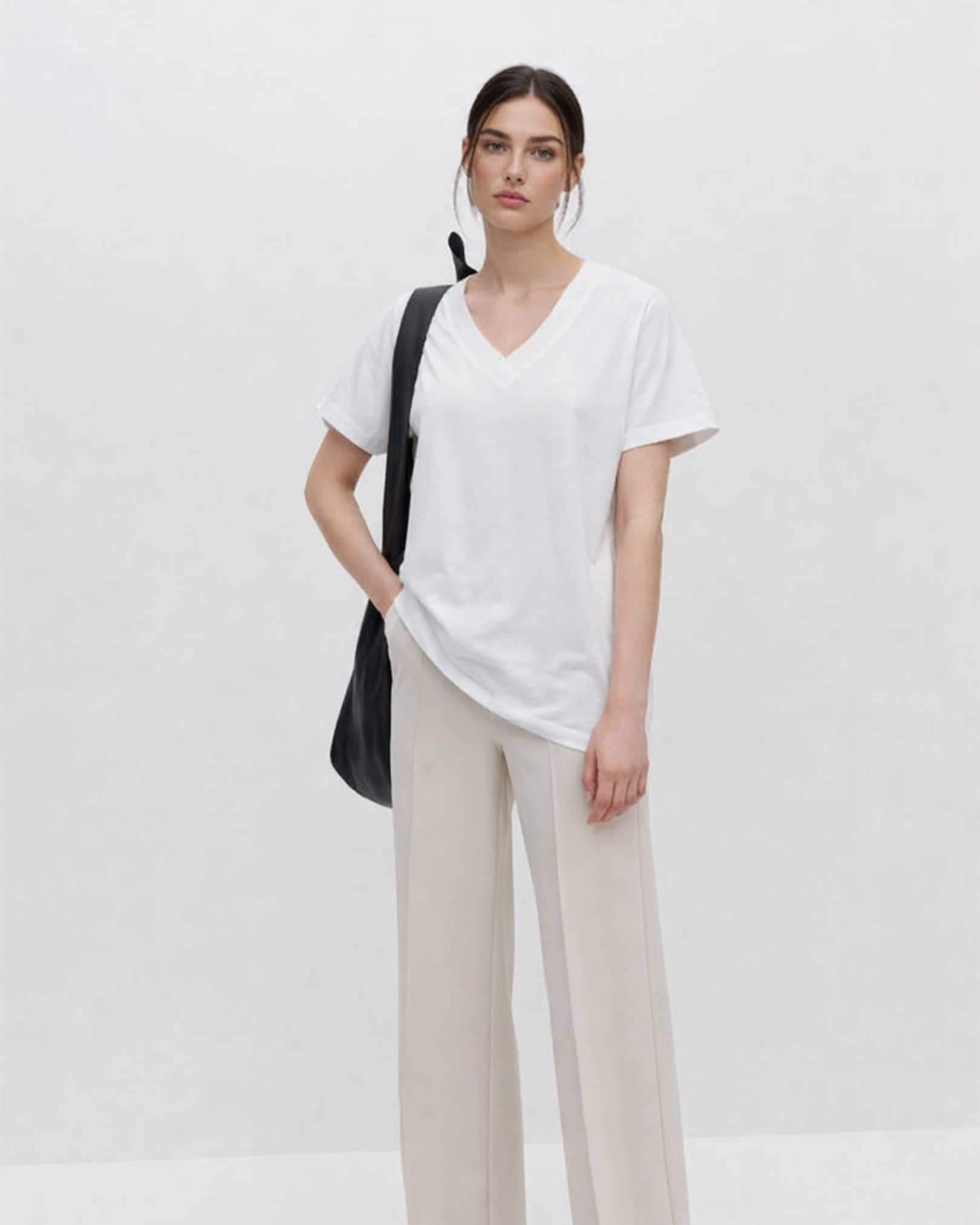 White V-neck top
