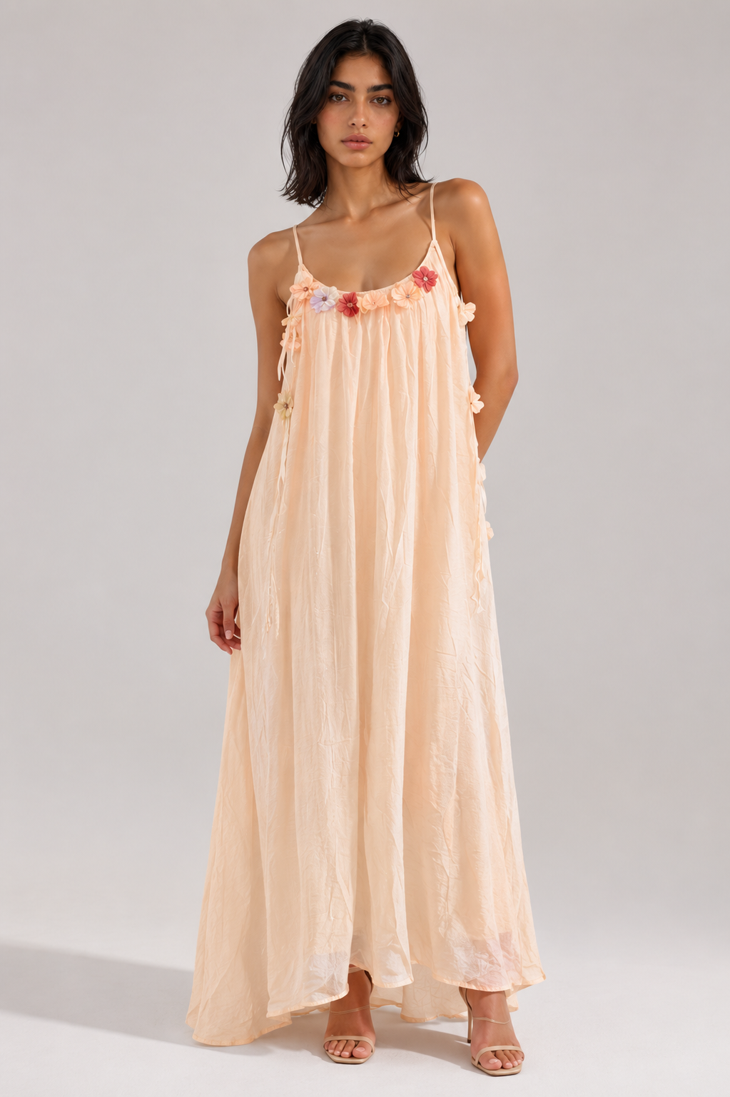 Peach Blossom Floral Maxi Dress