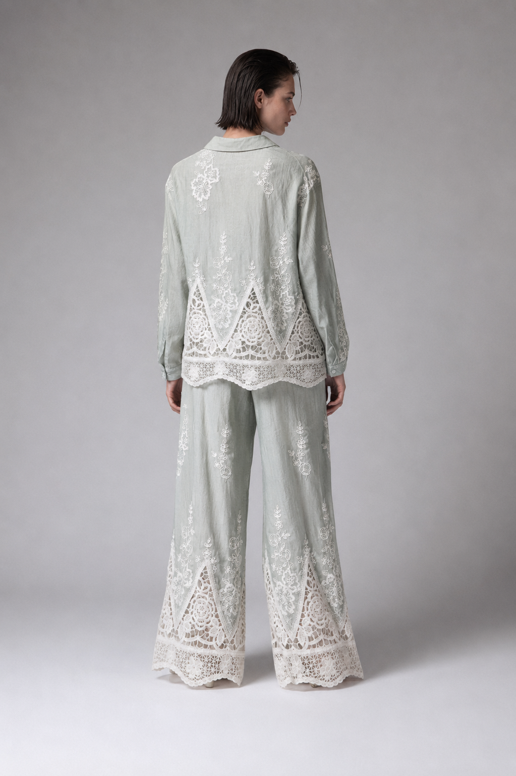 Sage Embroidered Crochet Co-ord Set
