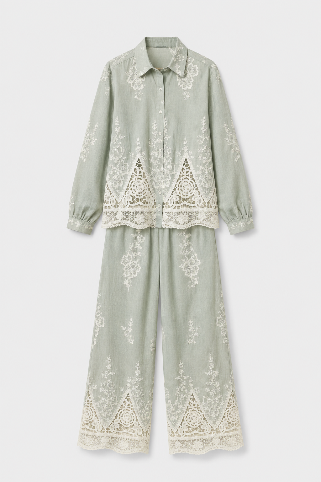 Sage Embroidered Crochet Co-ord Set