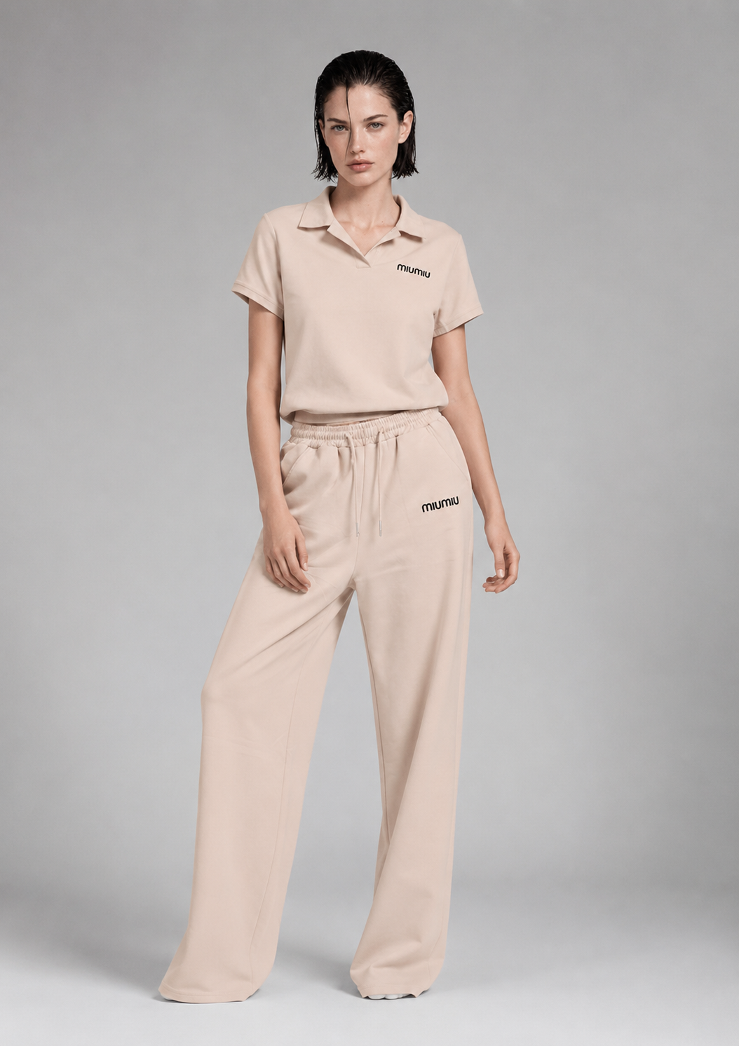 Sandstone Polo & Wide-Leg Sweatpants Set