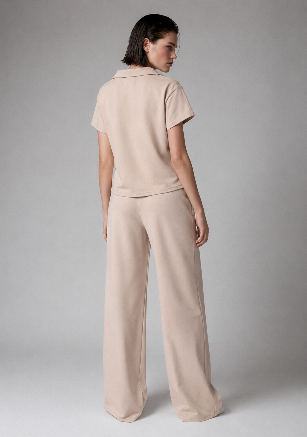 Sandstone Polo & Wide-Leg Sweatpants Set