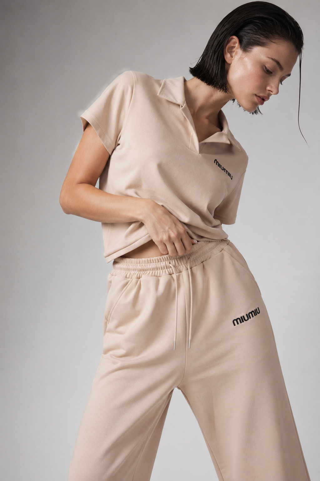Sandstone Polo & Wide-Leg Sweatpants Set