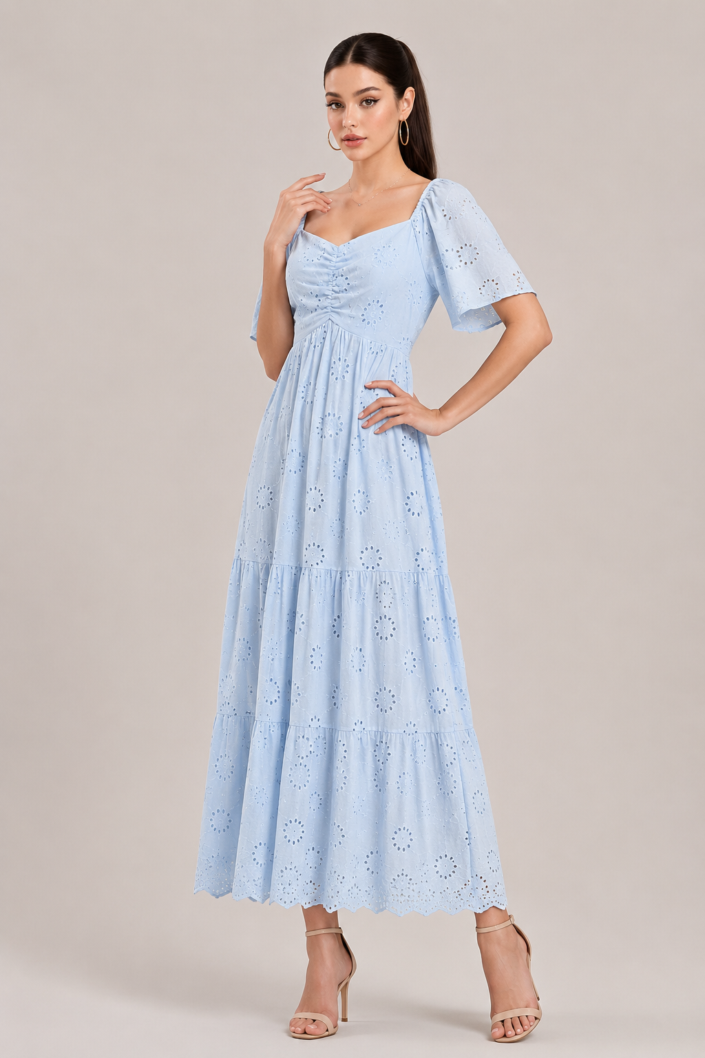Azure Eyelet Maxi Dress