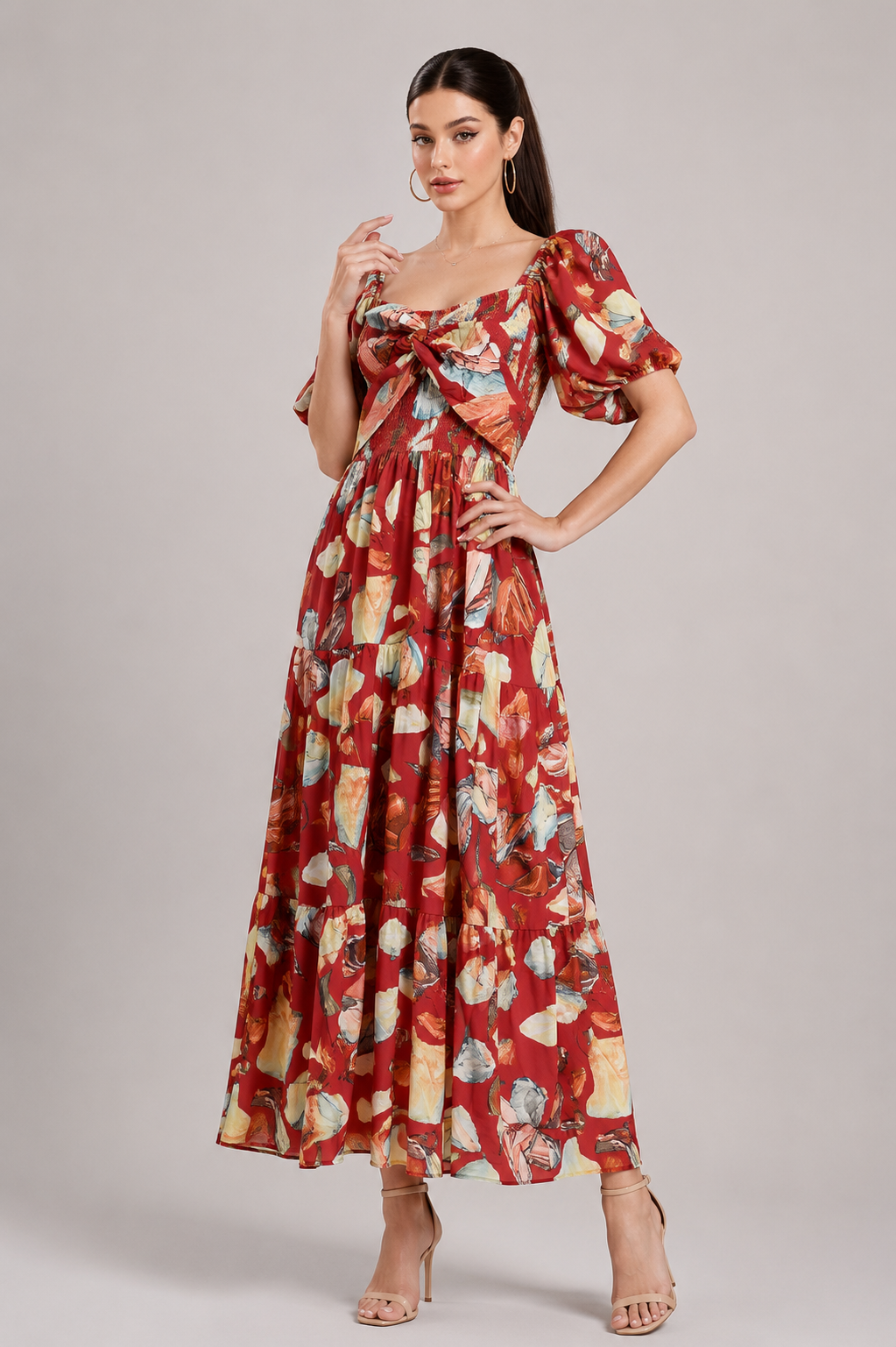 Crimson Bloom Maxi Dress