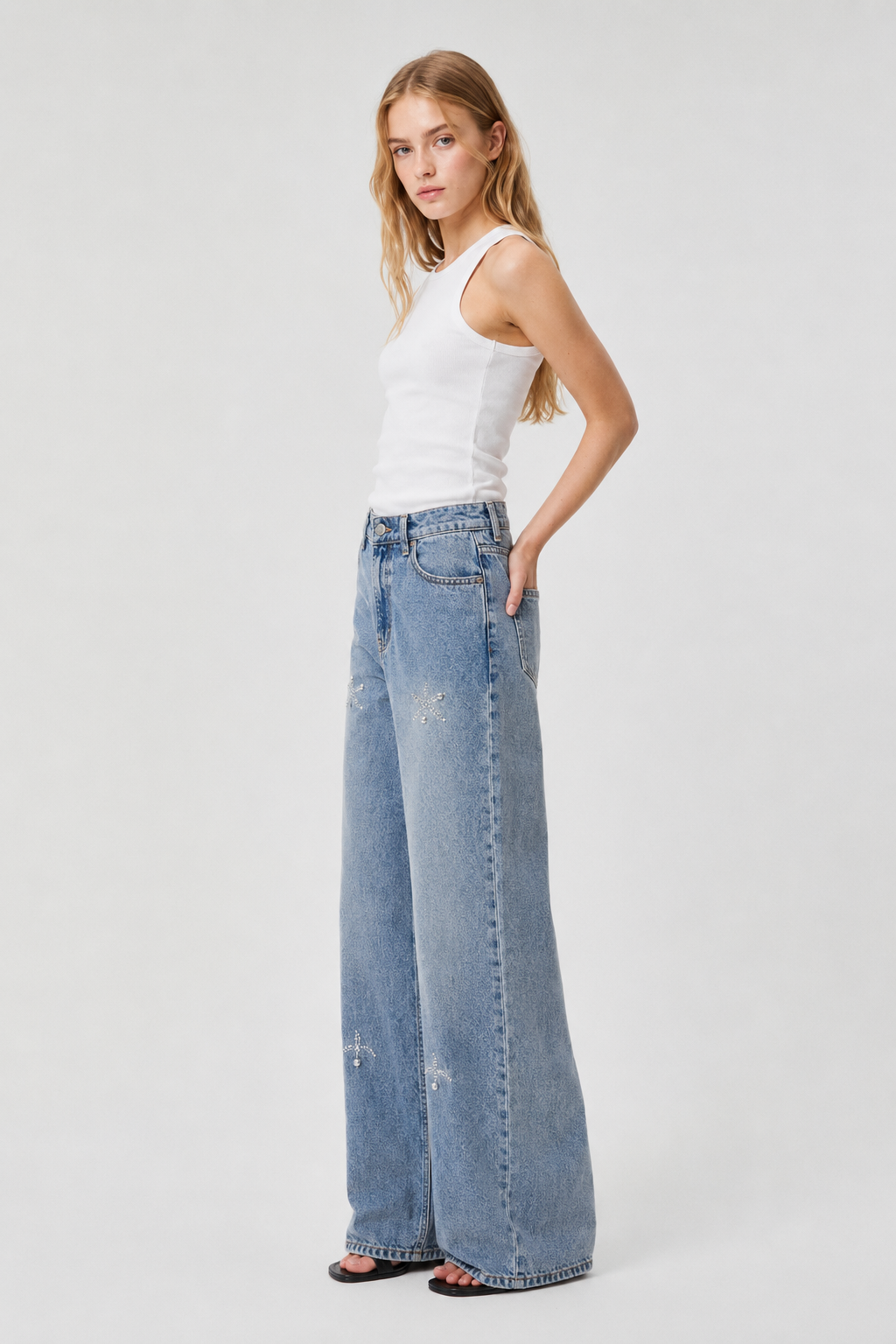 Crystal Bow Wide-Leg Jeans