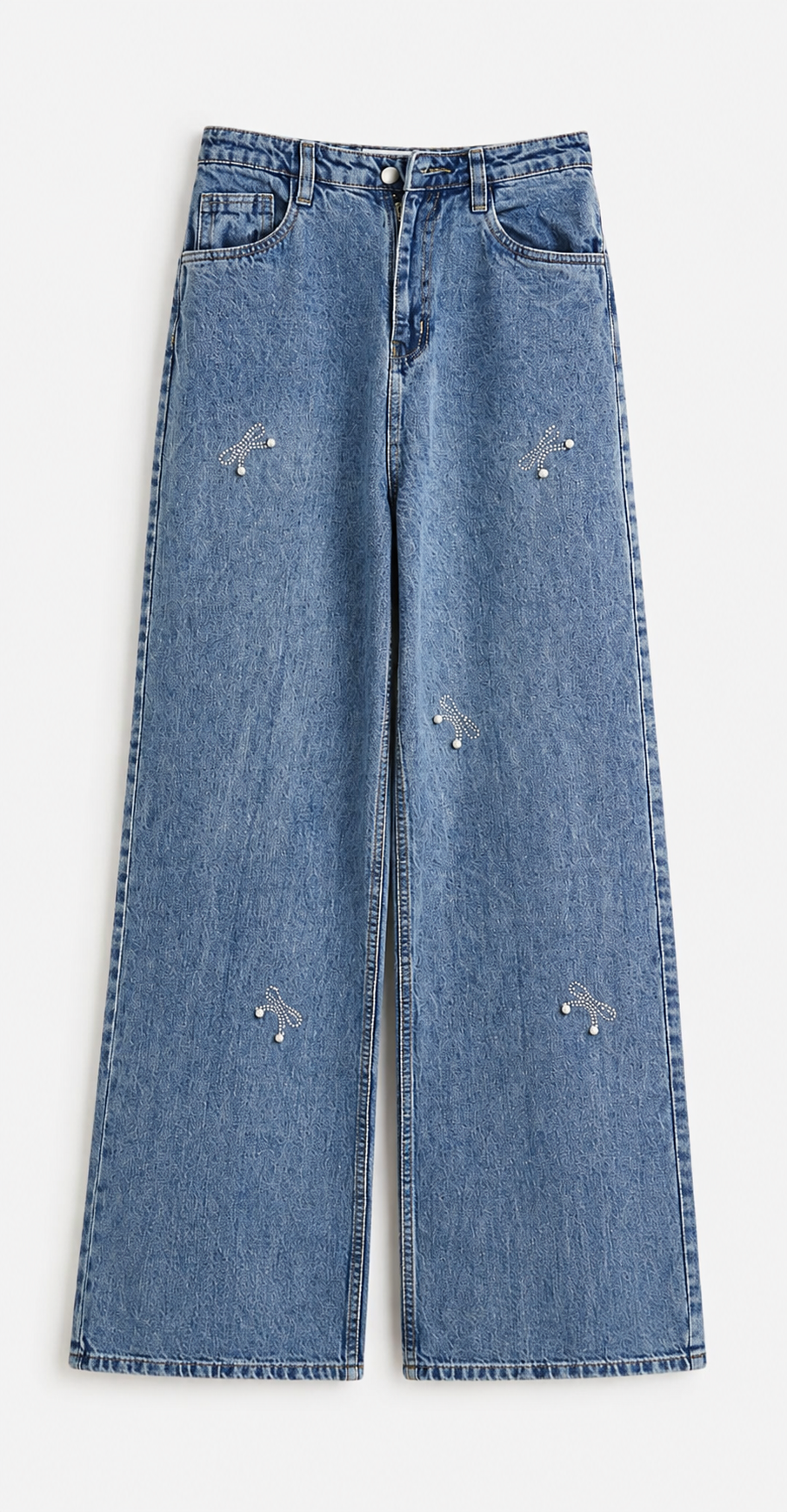 Crystal Bow Wide-Leg Jeans