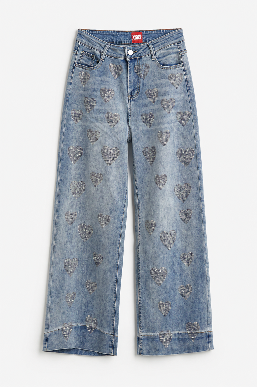 Crystal Heart Wide-Leg Jeans