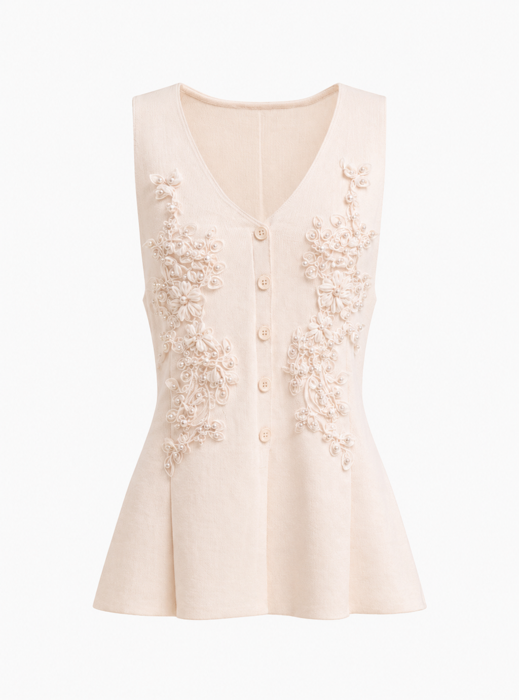 Floral Appliqué Button Vest