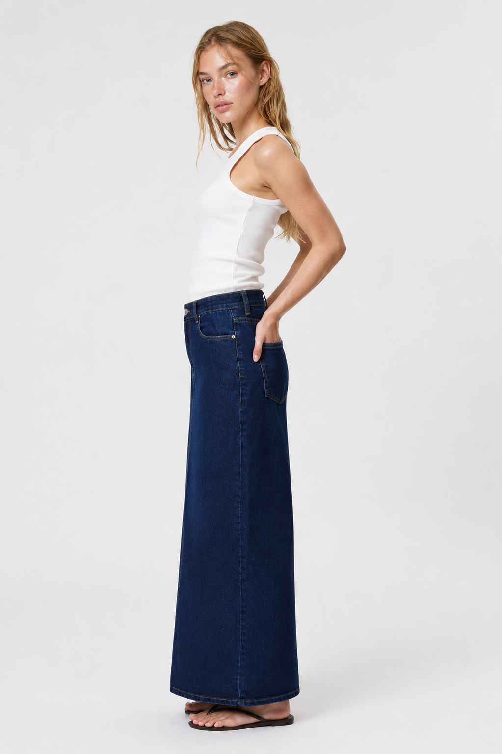 High-Rise Denim Maxi Skirt