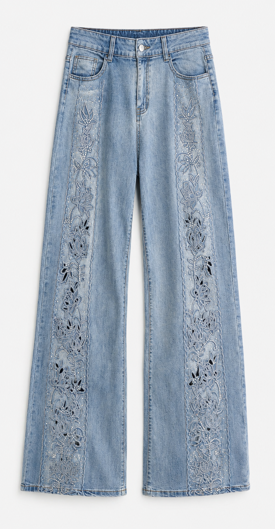 Floral Cutwork Embellished Wide-Leg Jeans