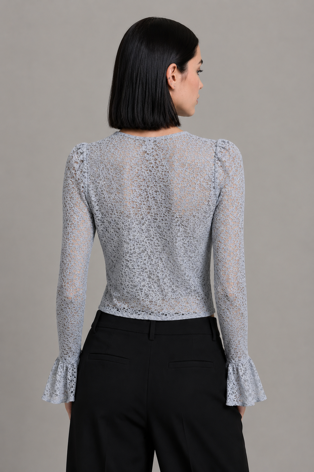 Sheer Lace Flare Cuff Top