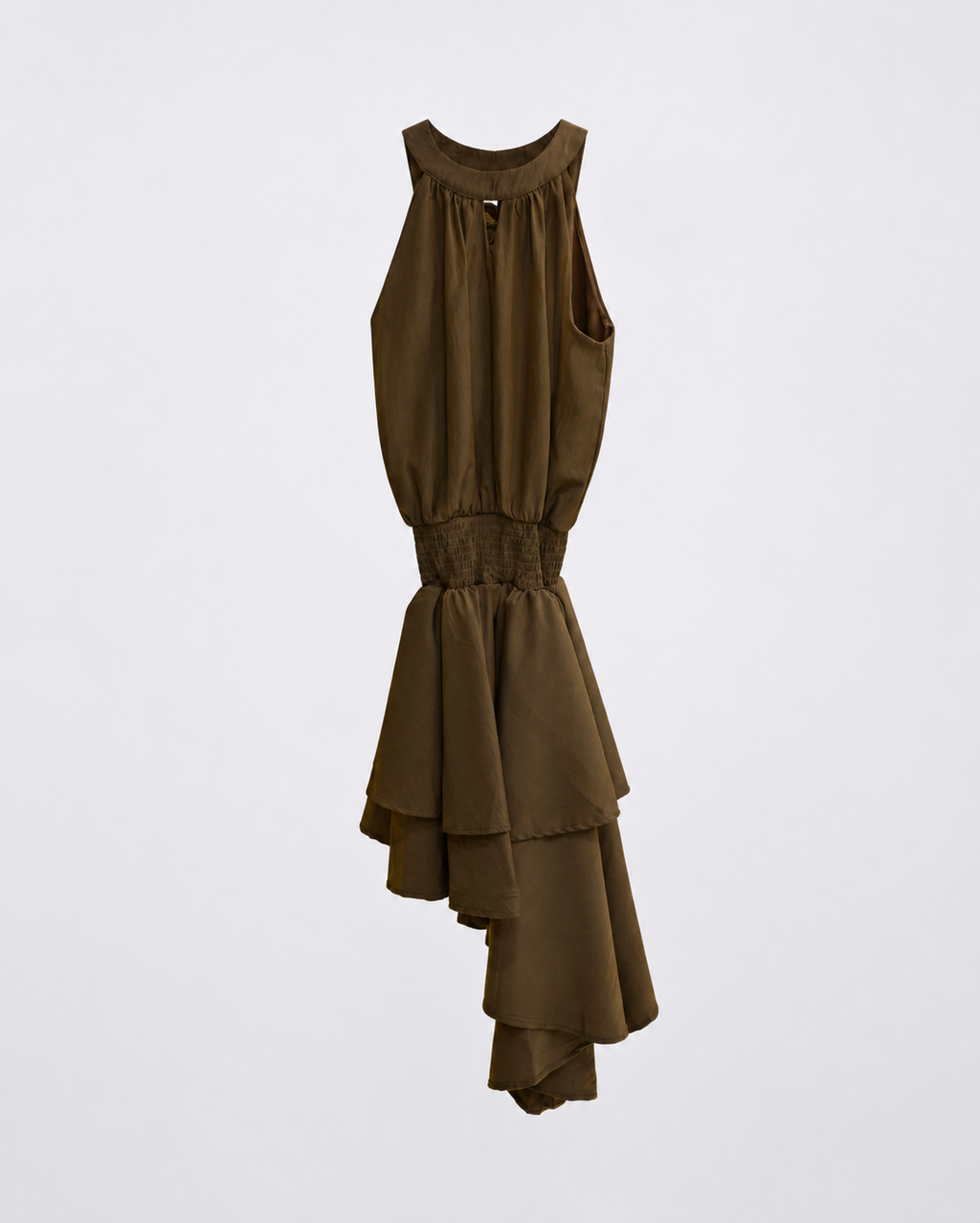 Asymmetric Ruffle Halter Dress