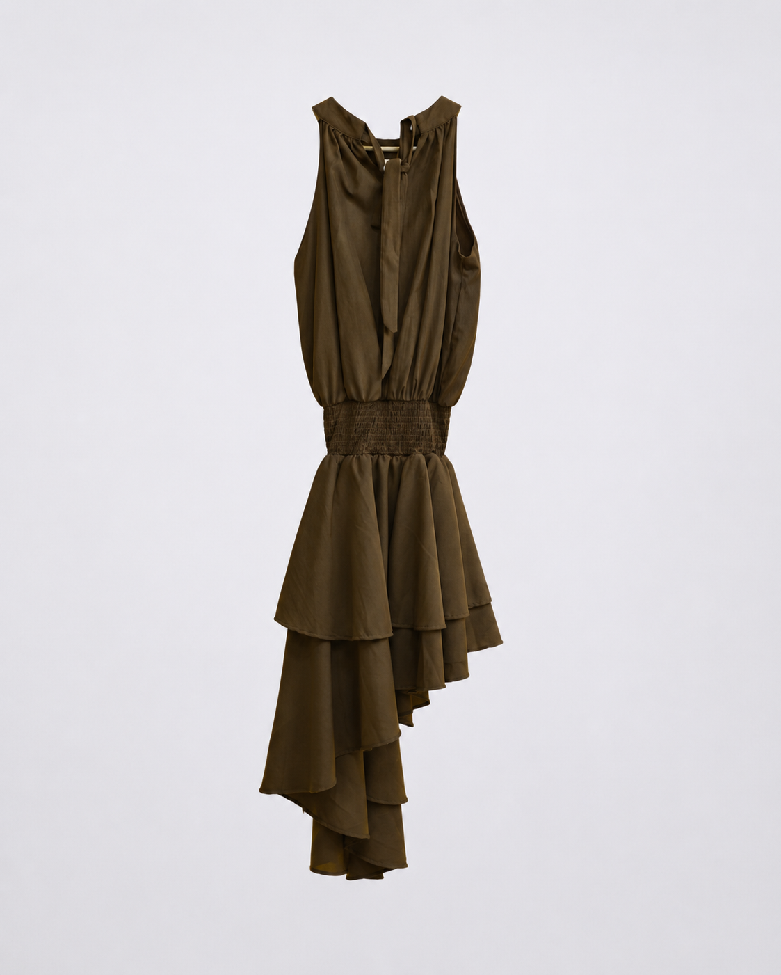 Asymmetric Ruffle Halter Dress