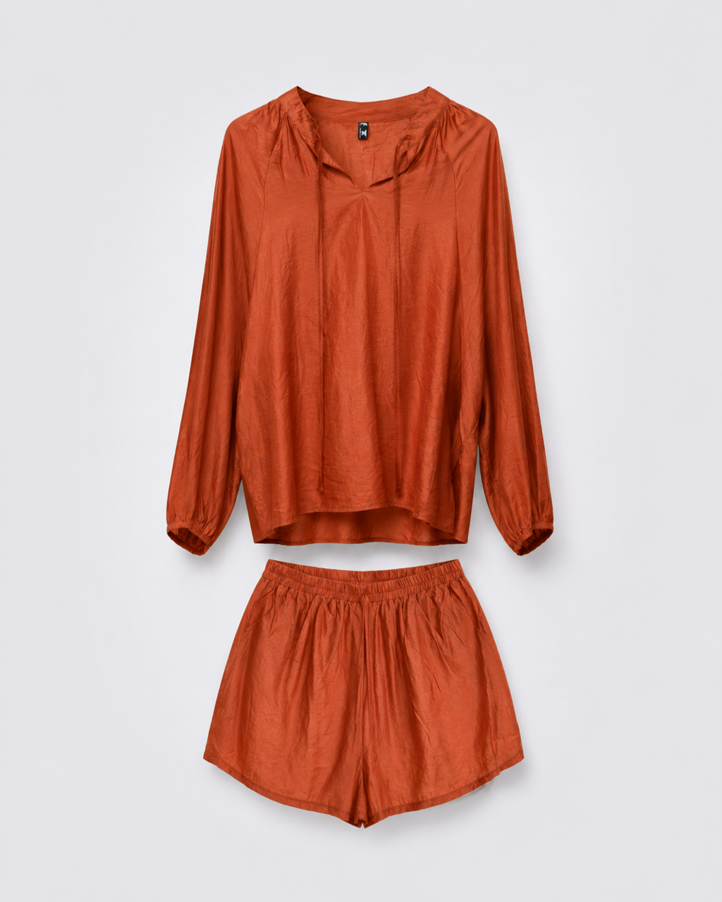 Relaxed Tie-Neck Blouse & Shorts Co-ord