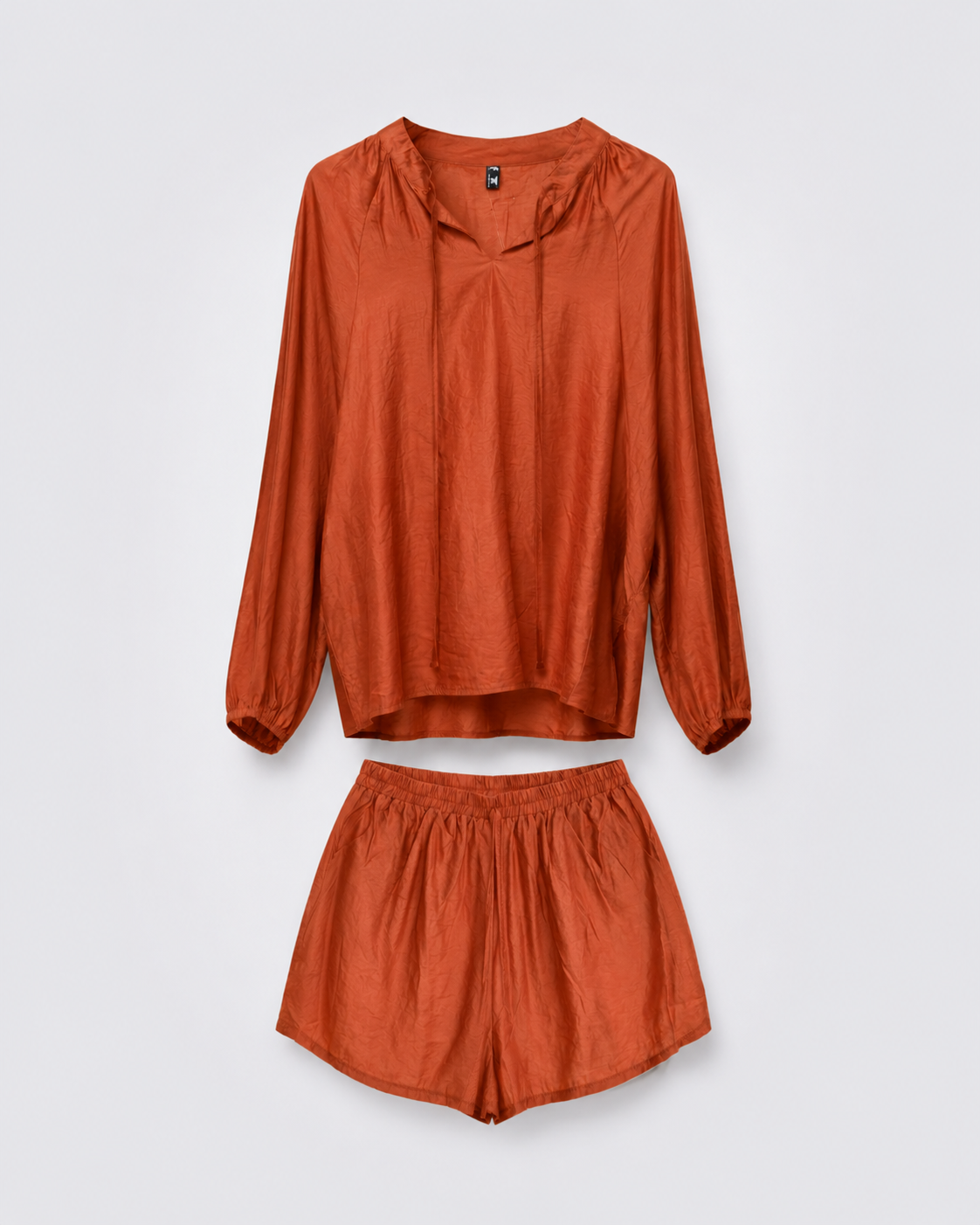 Relaxed Tie-Neck Blouse & Shorts Co-ord