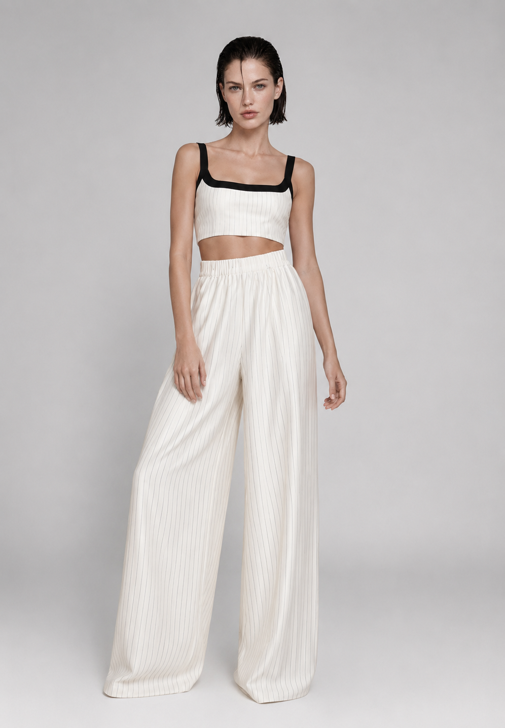 Pinstripe Crop Top & Wide-Leg Trouser Co-ord