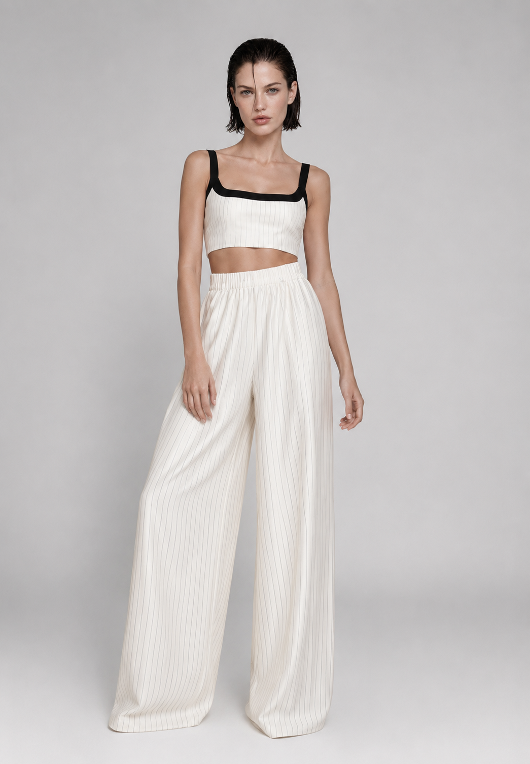 Pinstripe Crop Top & Wide-Leg Trouser Co-ord