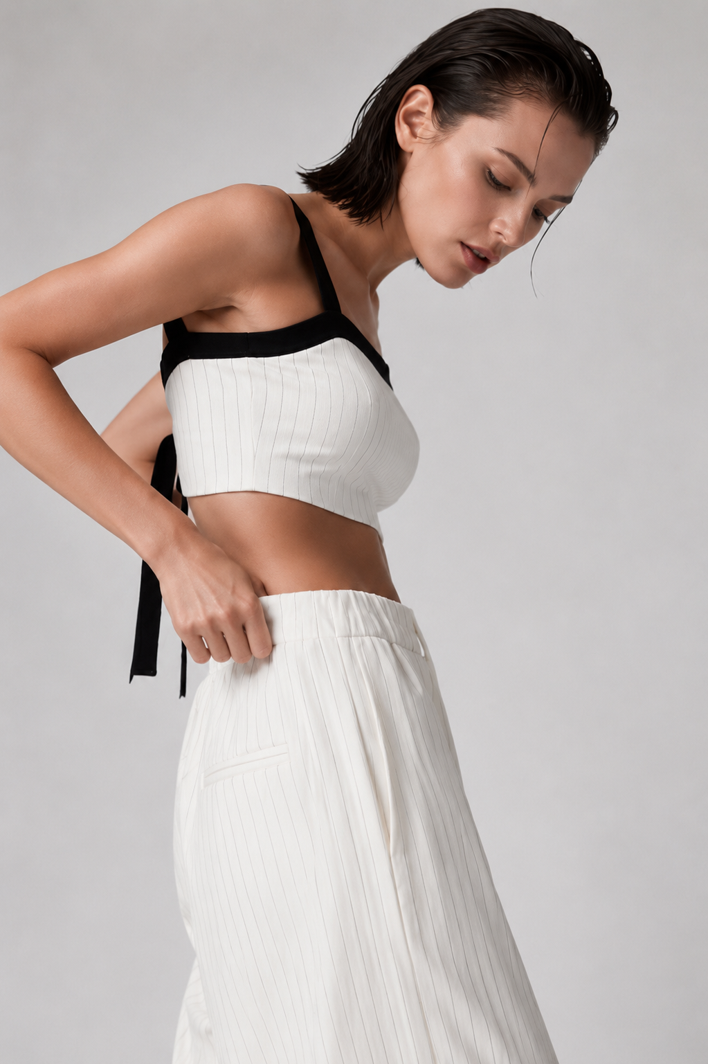 Pinstripe Crop Top & Wide-Leg Trouser Co-ord