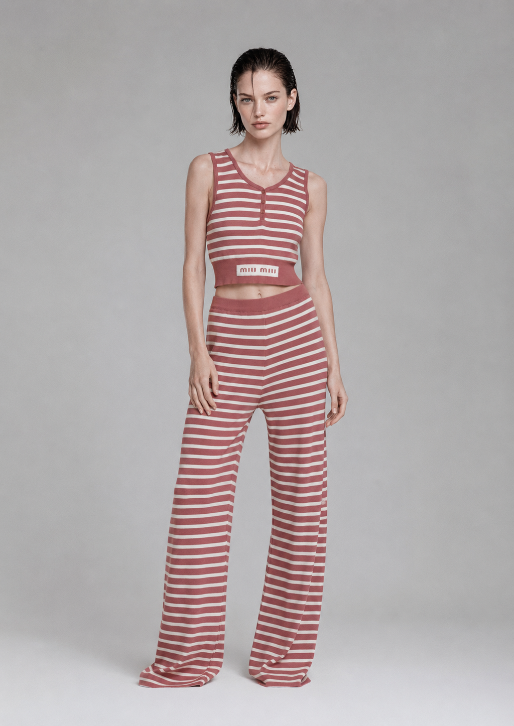 Striped Knit Crop Top & Flare Trouser Co-ord