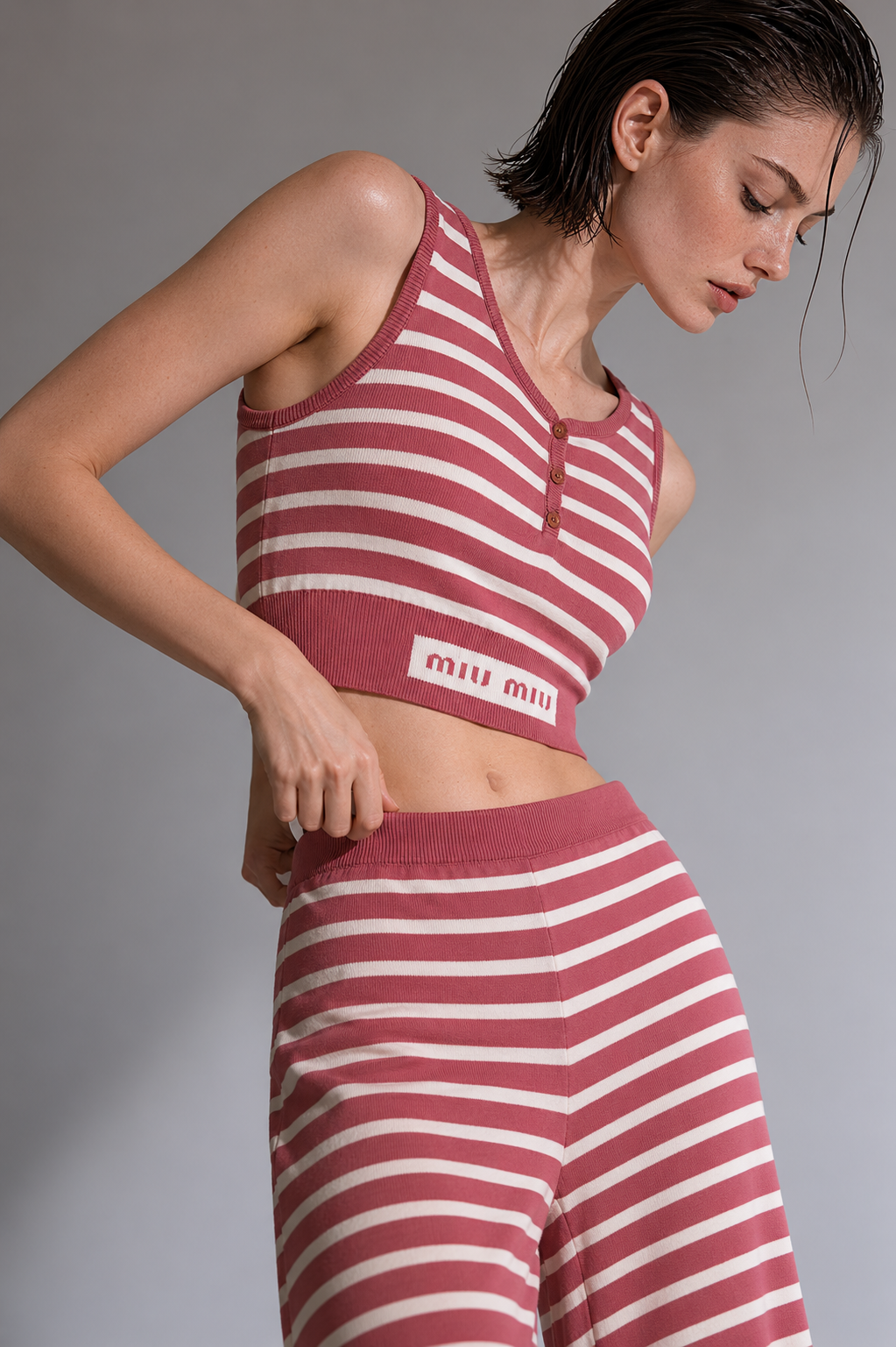 Striped Knit Crop Top & Flare Trouser Co-ord