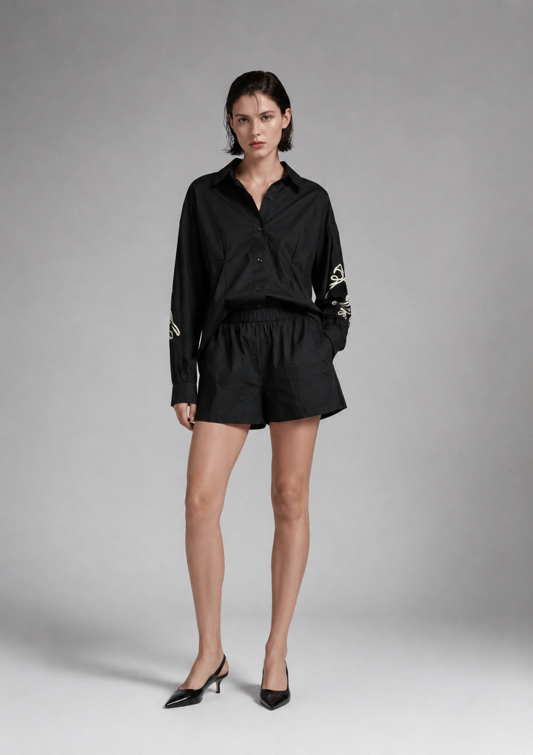 Embroidered Sleeve Shirt & Shorts Co-ord