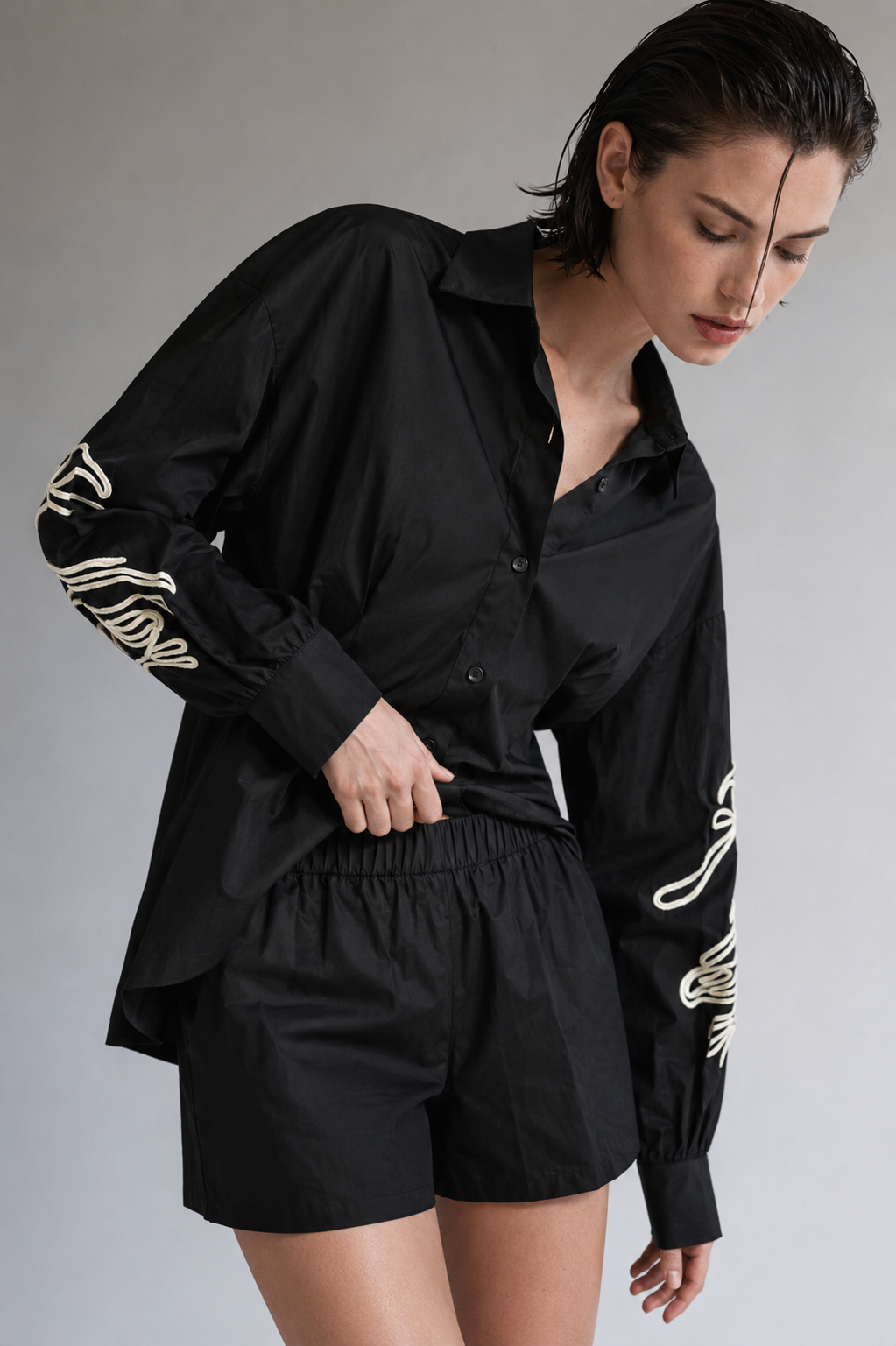 Embroidered Sleeve Shirt & Shorts Co-ord