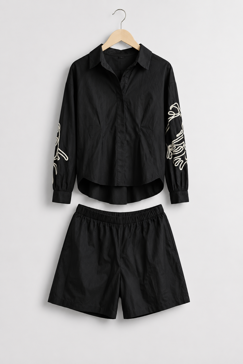 Embroidered Sleeve Shirt & Shorts Co-ord