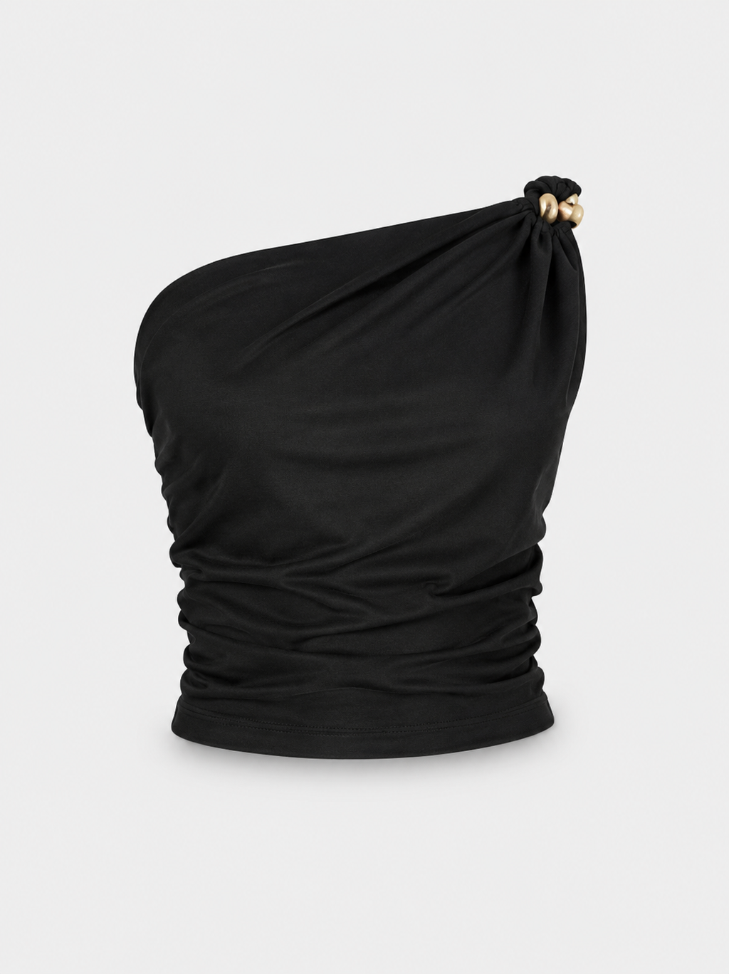 Gold Ring One-Shoulder Ruched Top