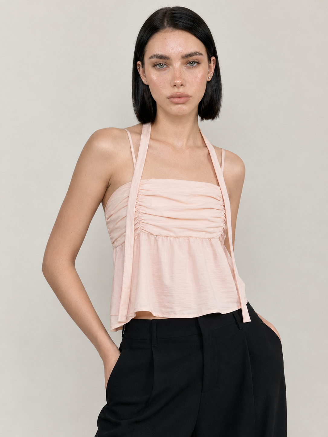 Ruched Halter Peplum Top