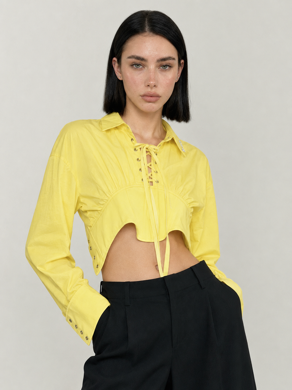 Lace-Up Cropped Shirt