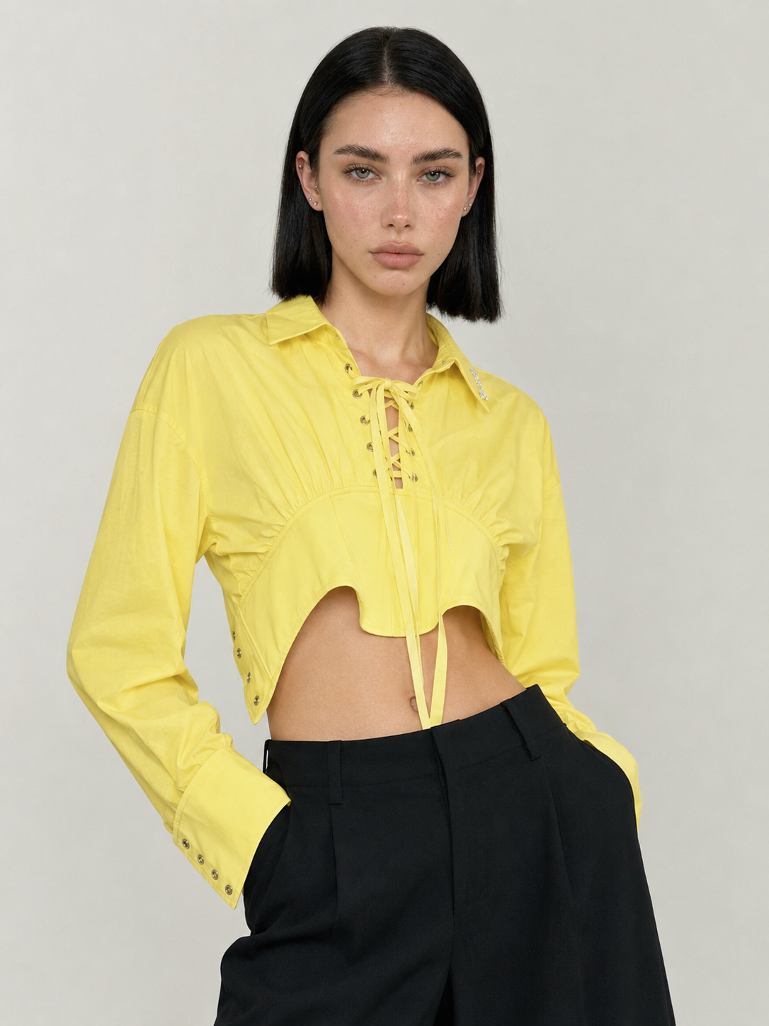 Lace-Up Cropped Shirt