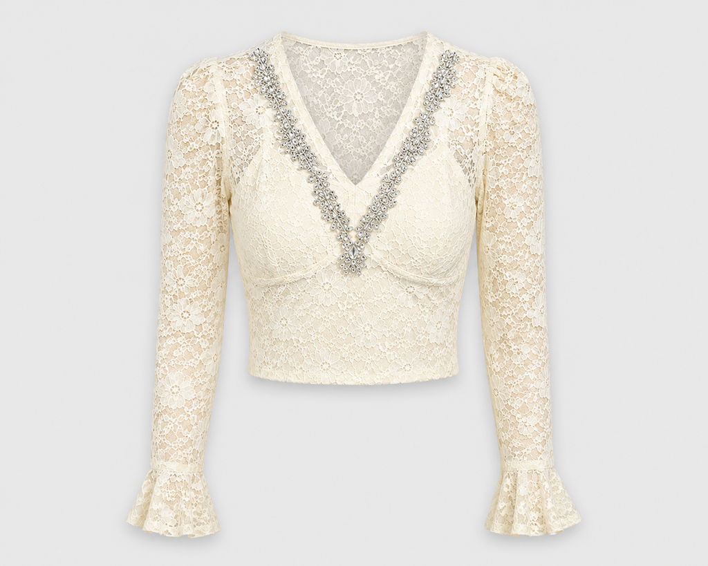 Crystal Trim Lace Crop Top