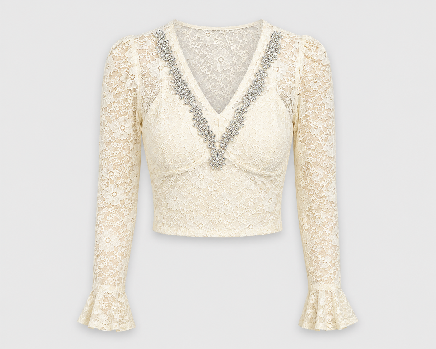 Crystal Trim Lace Crop Top
