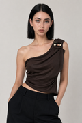 Beaded Pin One-Shoulder Draped Top