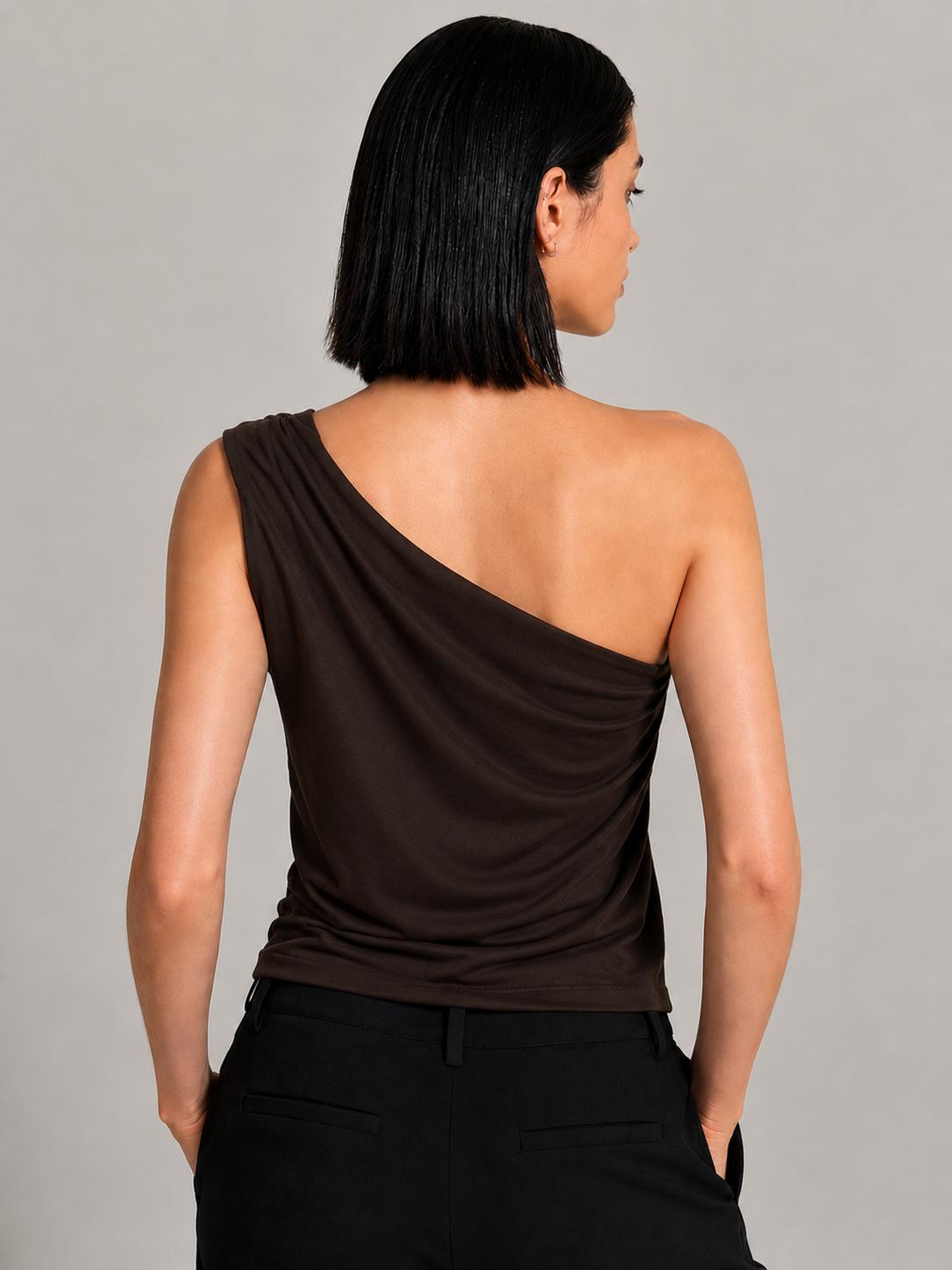 Beaded Pin One-Shoulder Draped Top