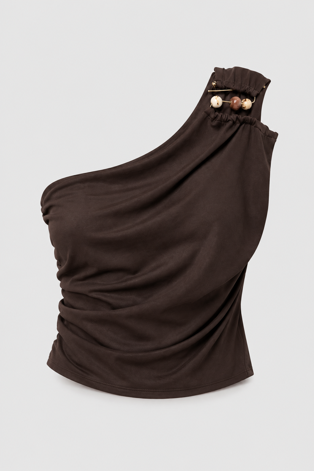 Beaded Pin One-Shoulder Draped Top
