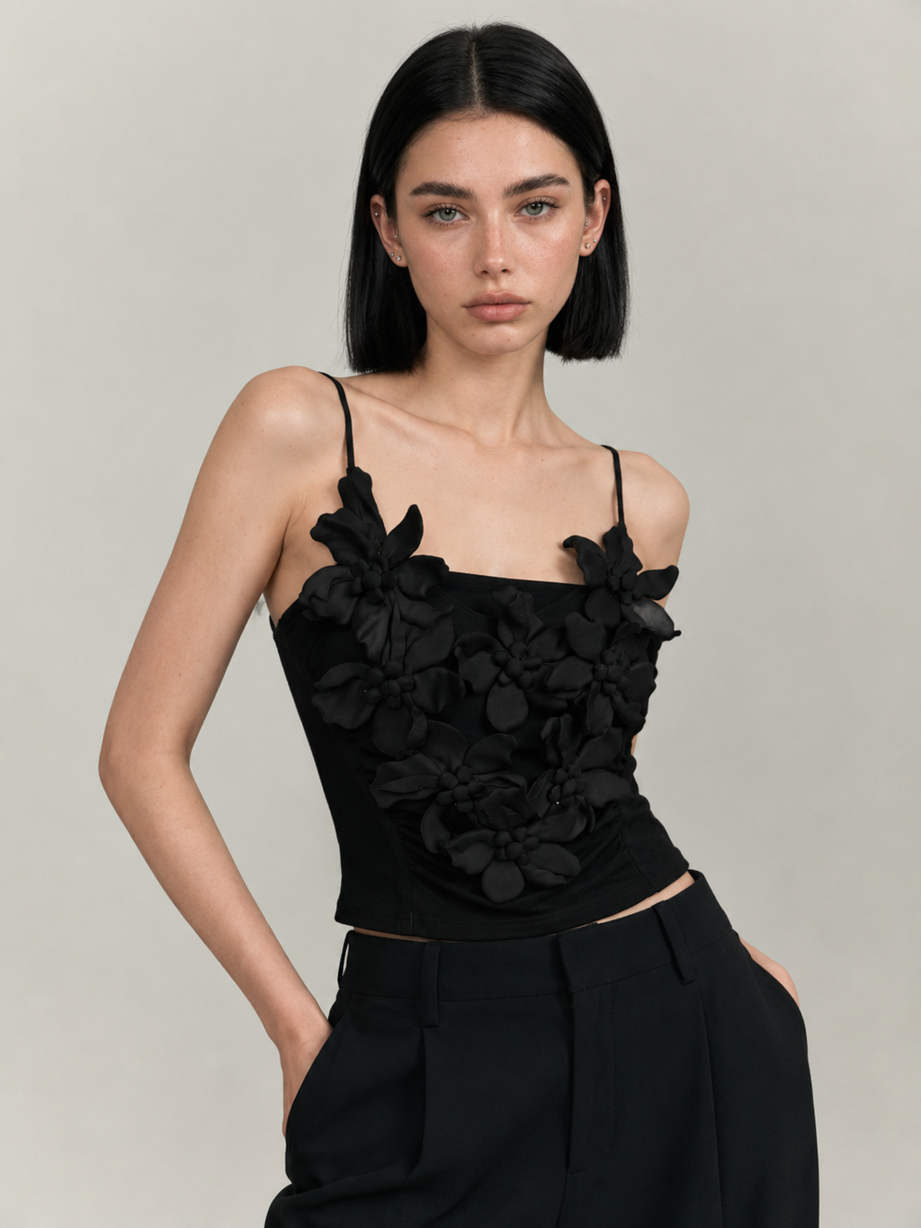 3D Floral Appliqué Corset Cami