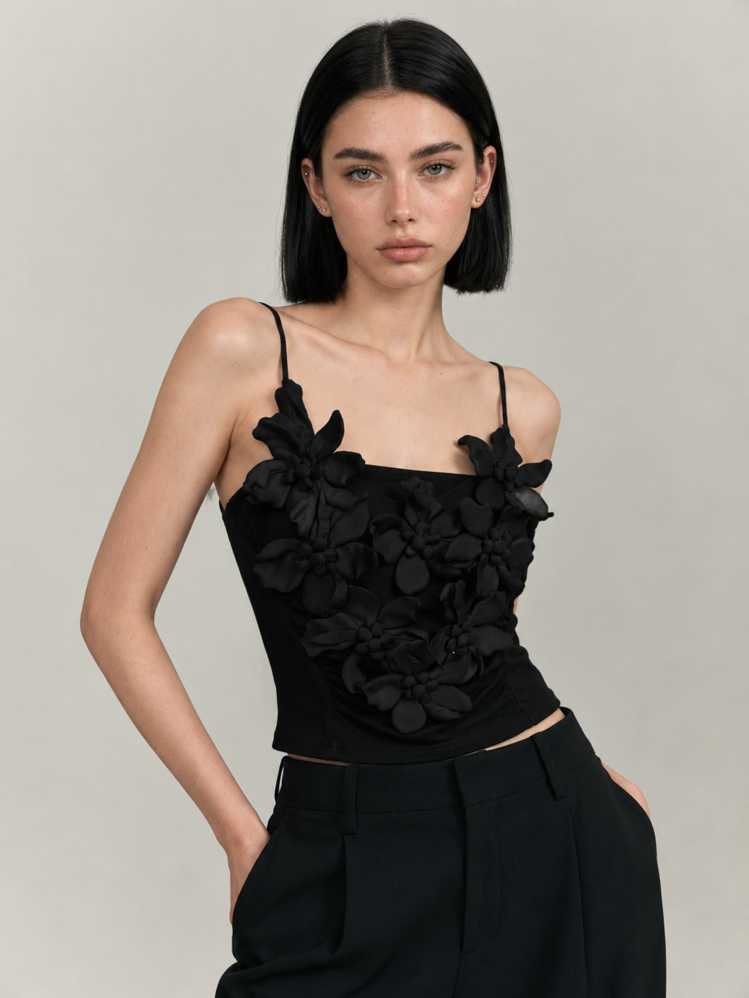 3D Floral Appliqué Corset Cami