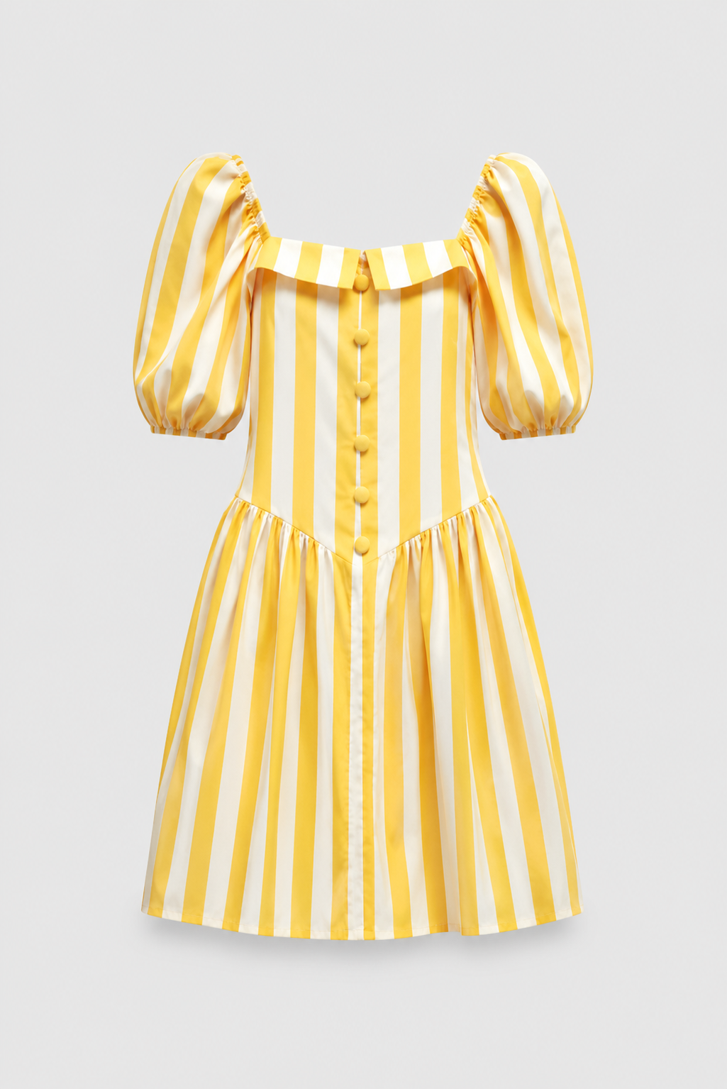 Lemon Stripe Puff-Sleeve Mini Dress