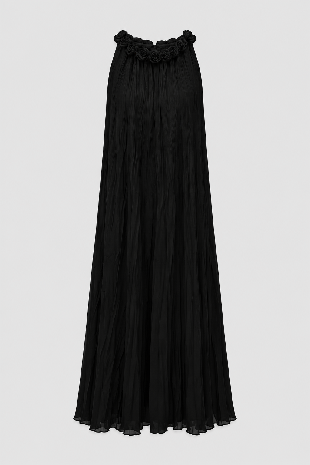 Noir Rosette Pleated Maxi Dress