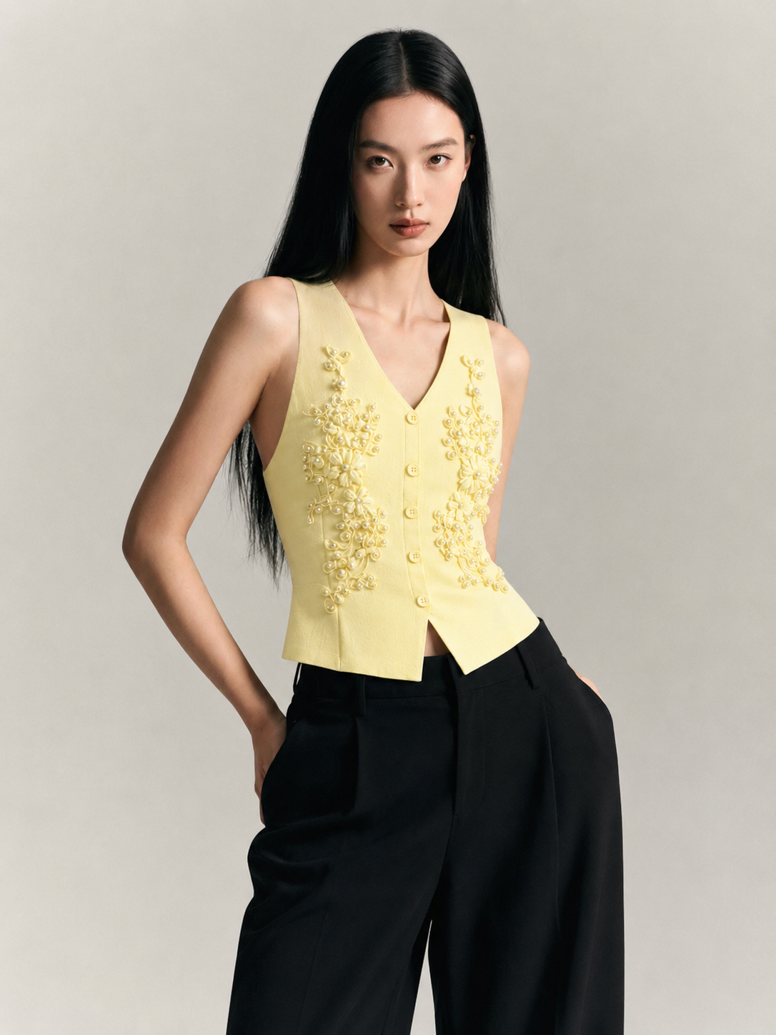 Floral Appliqué Button Vest