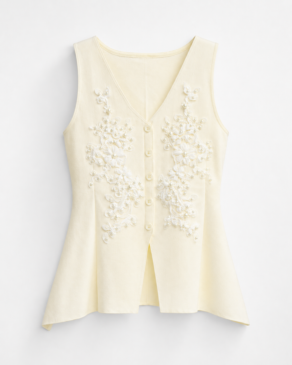 Floral Appliqué Button Vest