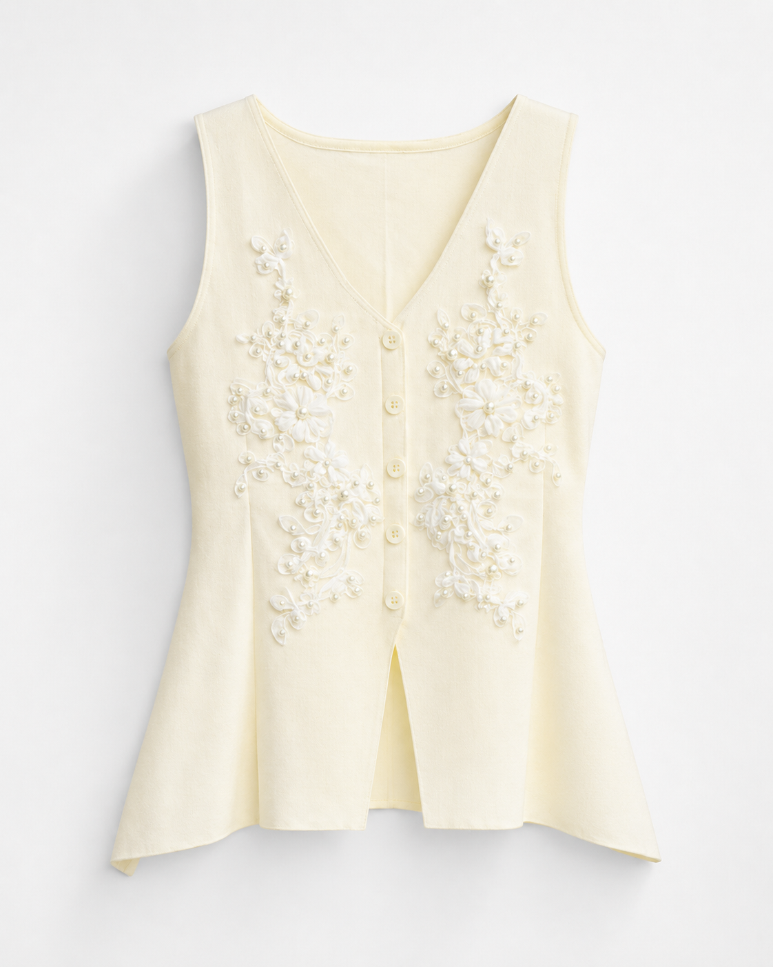 Floral Appliqué Button Vest