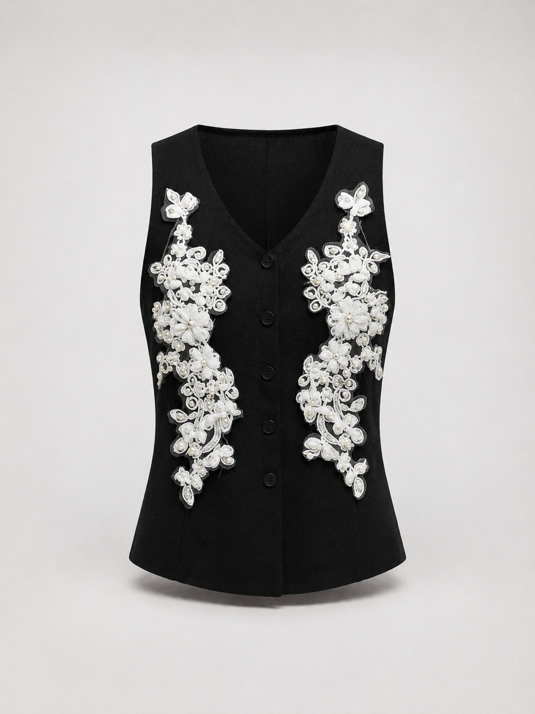 Floral Appliqué Button Vest