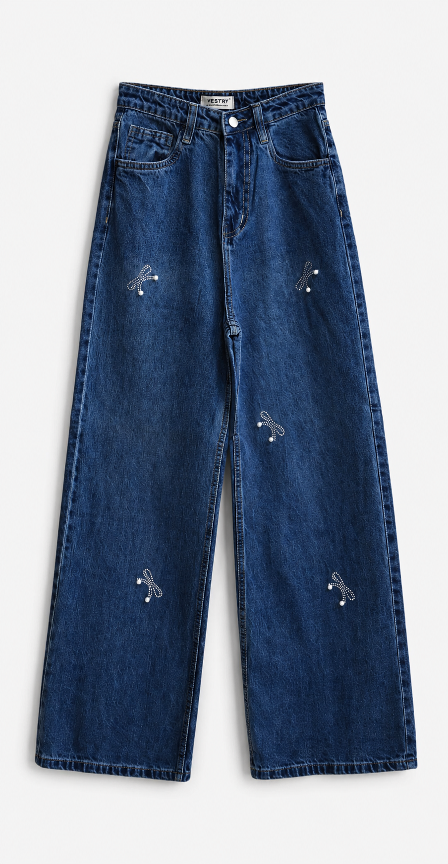 Crystal Bow Wide-Leg Jeans