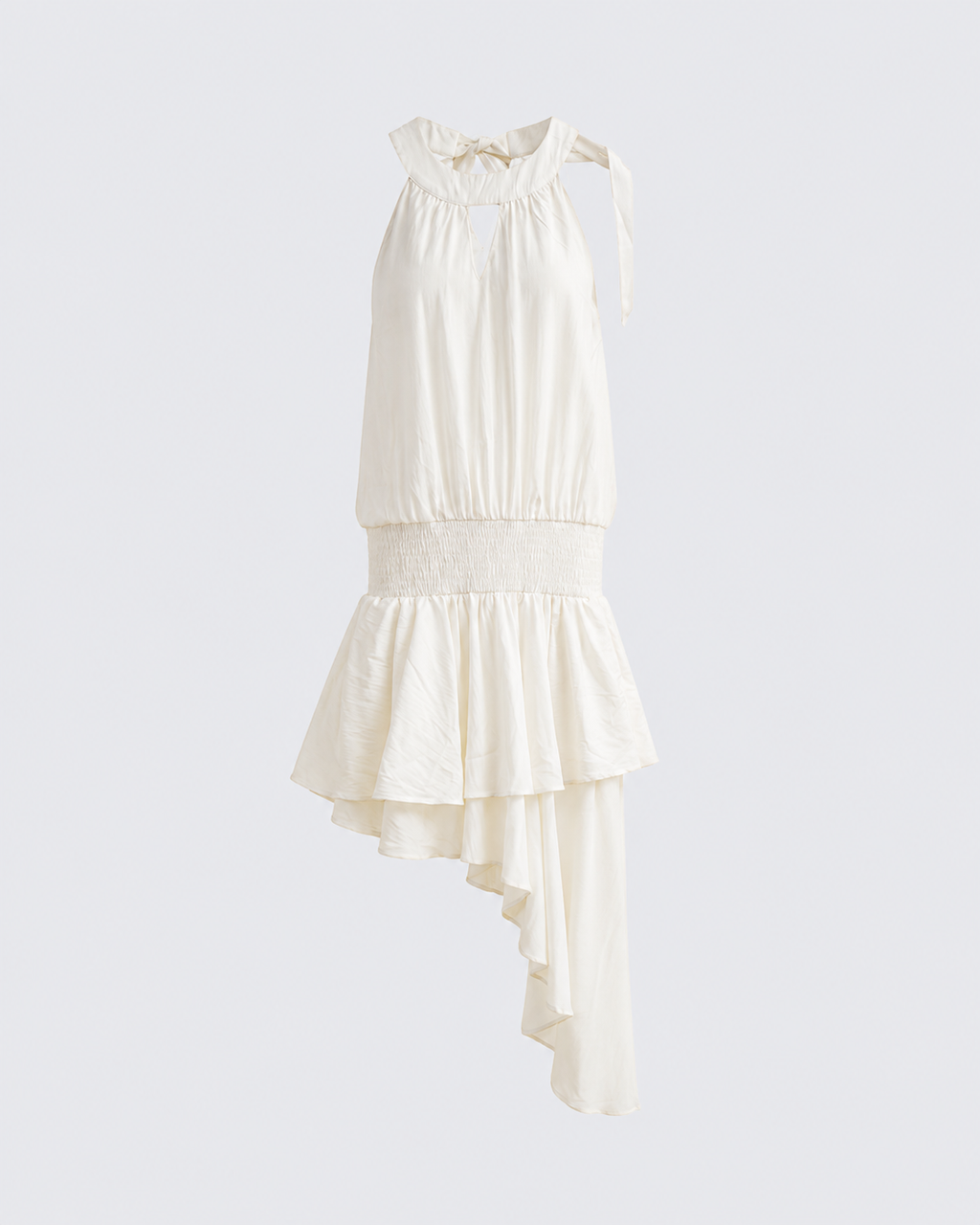 Asymmetric Ruffle Halter Dress