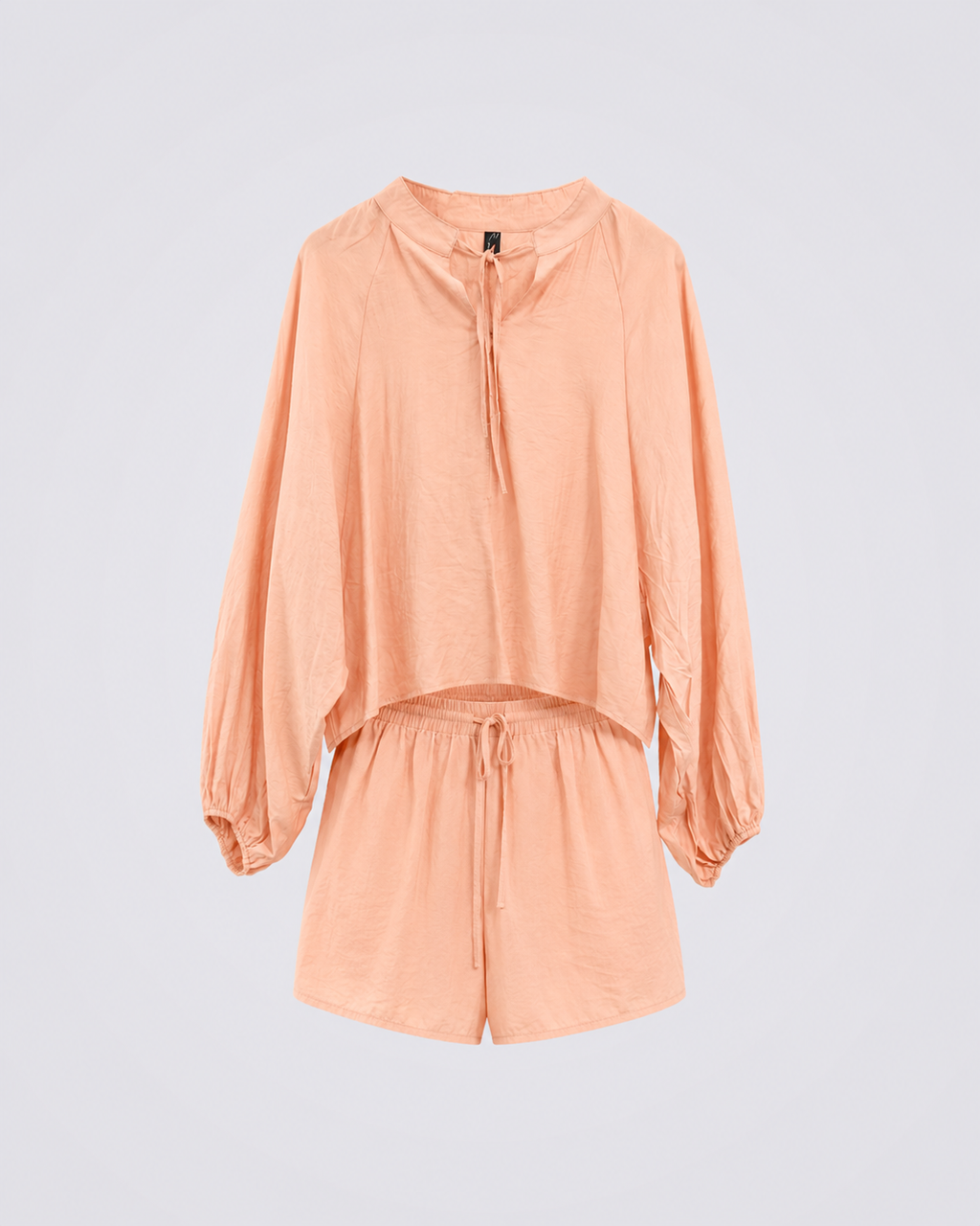 Relaxed Tie-Neck Blouse & Shorts Co-ord