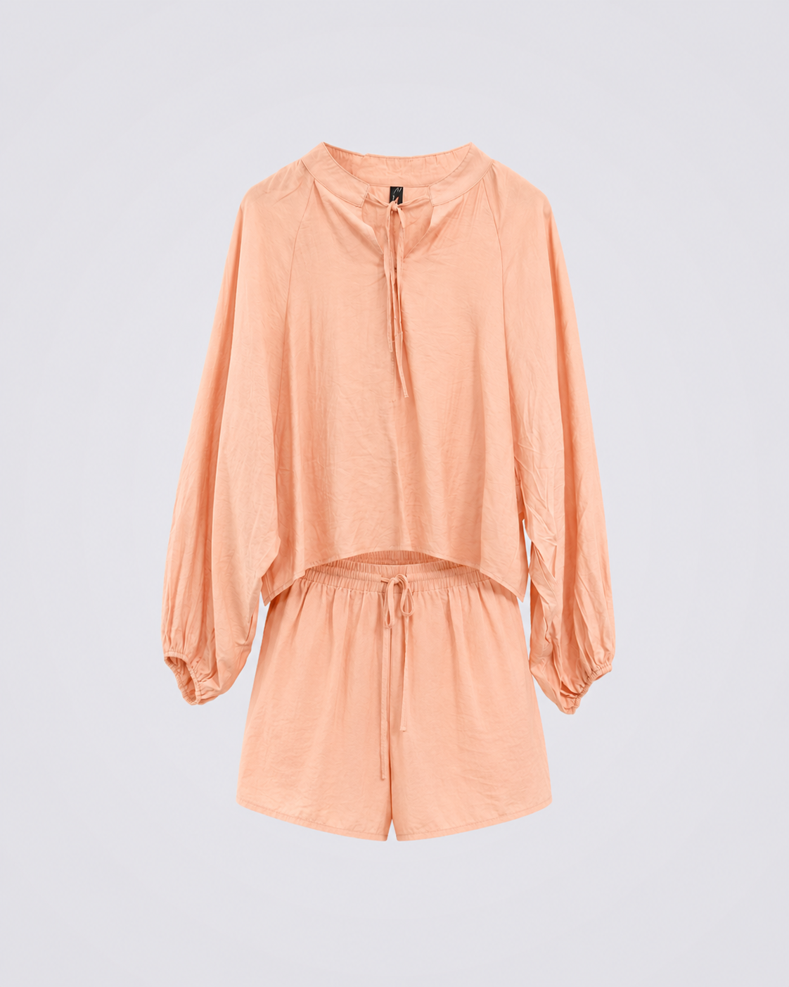 Relaxed Tie-Neck Blouse & Shorts Co-ord