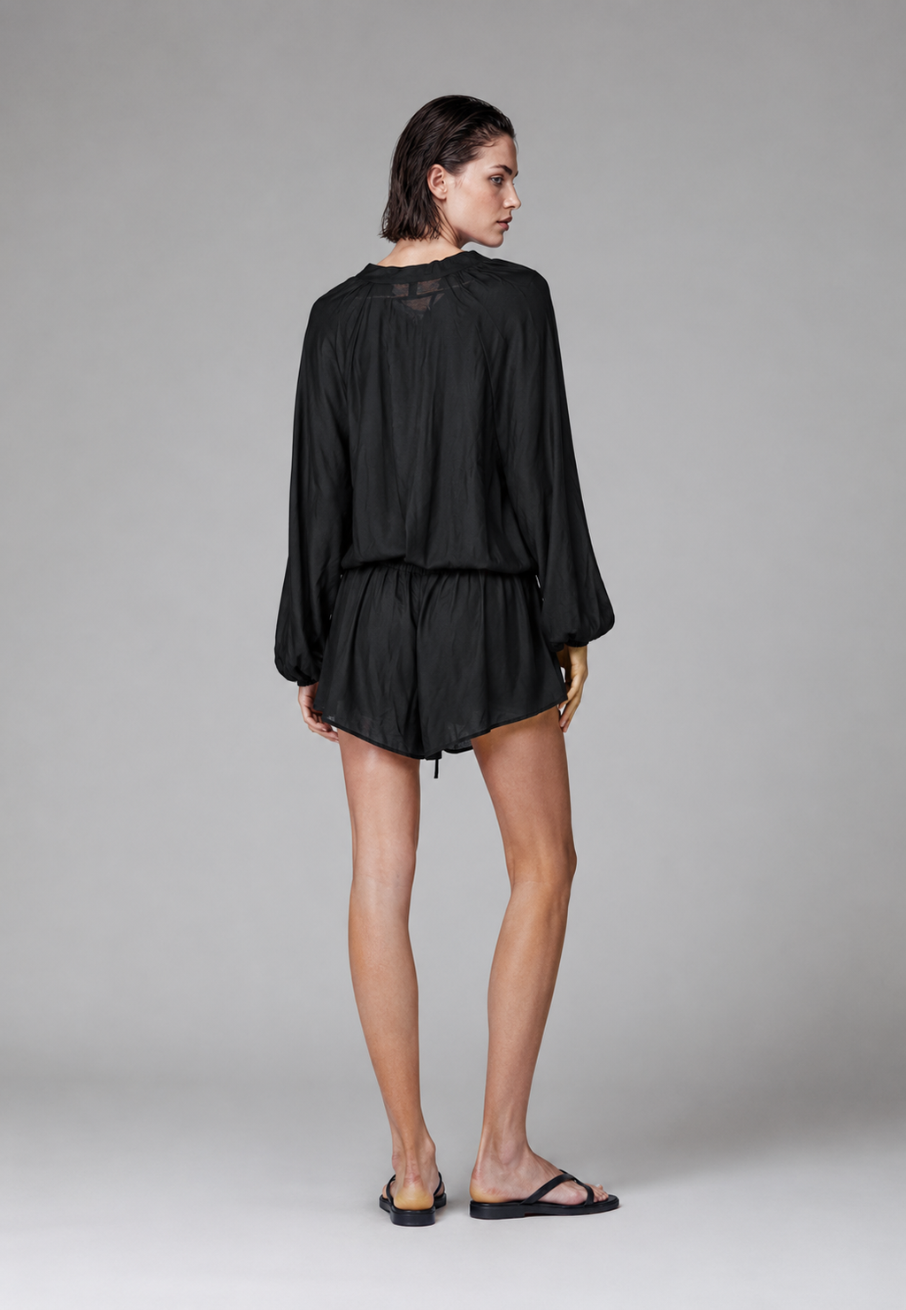 Relaxed Tie-Neck Blouse & Shorts Co-ord